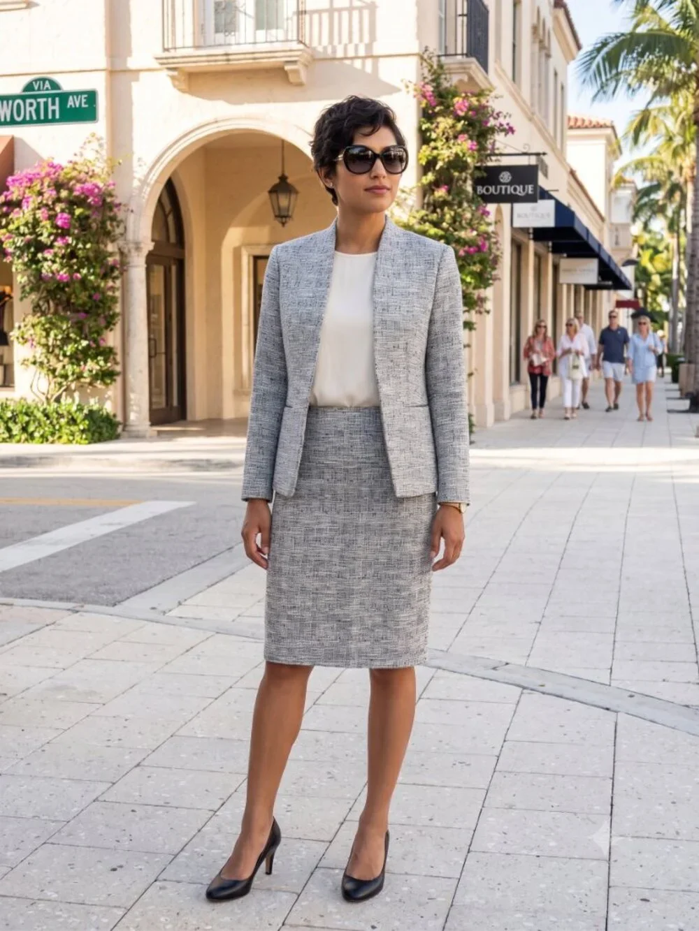 J.Crew 365 Tweed Blazer Jacket Skirt Suit Set Women’s Size 00 NWT Black White Gr